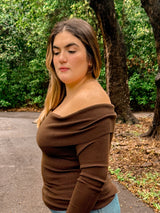 Aimee- Off the shoulder top (Brown)