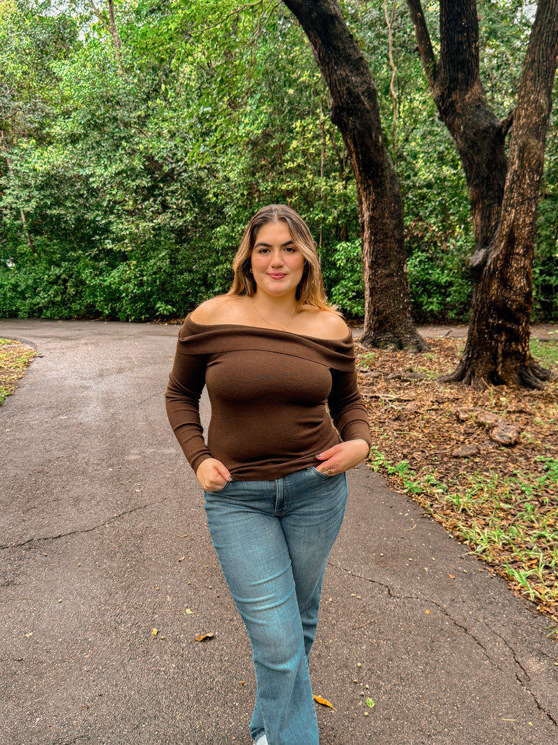 Aimee- Off the shoulder top (Brown)